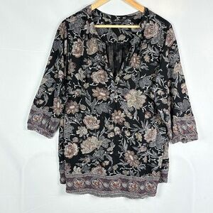 Lucky Brand Women's Boho Peasant 3/4 Sleeve Blouse Top Sz 1X‎ Gypsy Hippie 70's